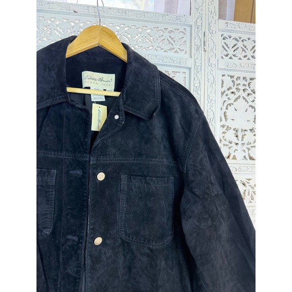 NEW Vtg Eddie Bauer Black Suede Leather Jacket Womens M Fits Larger Grunge Retro - Picture 3 of 8
